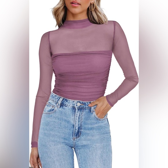 Amazon Tops - Mauve Sheer Long Sleeve Top